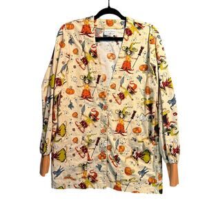 Peaches Uniforms size Small Halloween Long Sleeve Scrubs Jacket Button Front